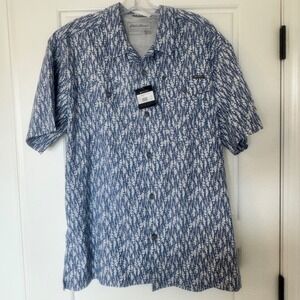 Eddie Bauer Pro Creek Camp Shirt Mens L Bluebird Print Short Sleeve NWT $75 MSRP